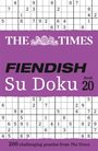 „THE TIMES FIENDISH Su Doku Book 20“ steht auf einem lila Hintergrund, umgeben von Sudoku-Rätseln.