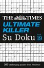 "THE TIMES ULTIMATE KILLER Su Doku Book 19" in weißen und blauen Buchstaben auf schwarzem Hintergrund. Darunter Sudoku-Raster.
