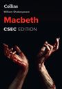 Text: Collins, William Shakespeare, Macbeth, CSEC Edition. Zwei blutbefleckte, ausgestreckte Hände vor schwarzem Hintergrund.