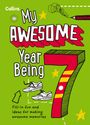 "Collins My Awesome Year Being 7. Fill-in fun and ideas for making awesome memories." Bunte Illustration mit Schuhen und Sternen.