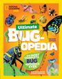 „ULTIMATE BUG-OPEDIA“ in großen Buchstaben. Viele bunte Insekten auf blauem Hintergrund und einem gelben Rahmen.