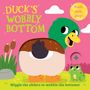 Text: "Duck's Wobbly Bottom", "Push, pull, play!", "Wiggle the sliders to wobble the bottoms!". Illustration: Ente und Frosch.