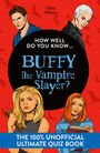 "How well do you know Buffy the Vampire Slayer?" Oben zwei, unten zwei gezeichnete Figuren vor rotem Hintergrund.