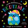 „Little Monsters Love Bedtime“ und „Snuggle up for bedtime!“. Illustration eines blauen Monsters mit Schlafmütze.