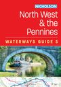 "Nicholson North West & the Pennines, Waterways Guide 5." Bild einer Steinbrücke über einem Kanal mit Booten. Darunter Kartenausschnitt.