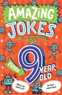 Ein Cover mit dem Text "Amazing Jokes for Every 9 Year Old". Illustrationen von Robotern, einer fragt: "Where do robots sit?" Der andere antwortet: "On their robot-toms!"