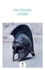 Text: "The Odyssey" und "HOMER". 

Älterer griechischer Helm auf sandigem Boden, Logo darunter.