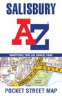 Text: "Salisbury", "Mapping the UK Since 1936", "Pocket Street Map". Logo: "A-Z". Darunter Kartenausschnitt von Salisbury.