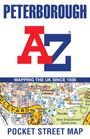 "PETERBOROUGH", Logo "A-Z", "MAPPING THE UK SINCE 1936", Straßenkarte mit Orten wie "Peterborough Cathedral".