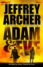"JEFFREY ARCHER ADAM & EVE. Divided by class. United by love." Zwei Figuren vor gelbem Himmel.