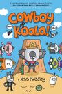 "COWBOY KOALA!", darunter "Jess Bradley". Illustration eines Koalas mit Cowboyhut, umgeben von fröhlichen Tieren.