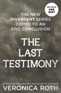 Text auf wolkigem Hintergrund: "THE LAST TESTIMONY". Verkauf ab Februar 2027. Autorin: Veronica Roth.