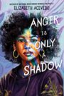 "AN AUTHOR OF NATIONAL BOOK AWARD WINNER THE POET X, ELIZABETH ACEVEDO. ANGER IS ONLY A SHADOW." Illustration: Frau mit buntem Gesicht.