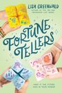 "Lisa Greenwald. Fortune Tellers. What if the future was in your hands?" Hände halten Origami mit bunten Zeichnungen.