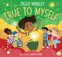 "ZIGGY MARLEY" und "TRUE TO MYSELF" oben. Illustration von Kindern, die fröhlich tanzen, eines im Rollstuhl. 