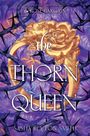 „The Thorn Queen“ von Sasha Peyton Smith, umrankt von Dornenranken auf violettem Hintergrund mit goldener Rose.