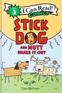 Titel: "Stick Dog and Mutt Shake It Out", Level 3 Comic. Zwei gezeichnete Hunde auf grünem Gras.