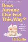 Buchtitel „Does Anyone Else Feel This Way?“, Autor Eli Rallo. Ein Stück bunter Kuchen mit Kerze auf violettem Hintergrund.