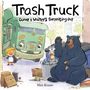 "Trash Truck", "Donny & Walter’s Surprising Day", Max Keane. Illustration: Junge, Bär, Mülltonne, LKW im Hintergrund.