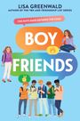 Text: "Lisa Greenwald. The guys have entered the chat. Boy Friends." Illustration von Jugendlichen mit Handys.