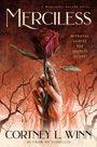 Text: MERCILESS, BETRAYAL LEAVES THE DEEPEST SCARS. Konzeptkunst mit einer Hand, die eine Rose hält, auf braunem Hintergrund.