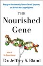 Text: "Reprogram Your Immunity, Reverse Chronic Symptoms, and Activate Your Longevity Genes. The Nourished Gene."

Illustration: Eine Gabel hält eine DNA-Spirale aus Lebensmitteln.
