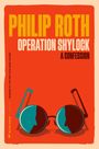 "Philip Roth. Operation Shylock. A Confession." Illustration: Zwei Profile auf Brillengläsern, Orange-Ton mit Blau.