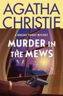 "AGATHA CHRISTIE, A HERCULE POIROT MYSTERY, MURDER IN THE MEWS". Illustration: Person hält Pistole vor Fenster mit Feuerwerk.