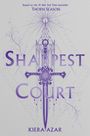 "Sharpest Court" von Kiera Azar. Illustration von Schwert mit Ornamenten und filigranen Zweigen umgeben von feinen Linien.