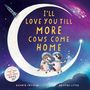 "I'LL LOVE YOU TILL MORE COWS COME HOME." Zwei Kühe in Astronautenanzügen sitzen auf einer Mondsichel im Weltraum.