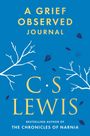 Text: "A Grief Observed Journal" und "C.S. Lewis". Illustration mit weißen Ästen und fallenden Blättern auf blauem Hintergrund.