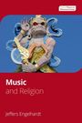 Text: "Music and Religion" von Jeffers Engelhardt. Oben ein buntes, detailreiches Relief einer mythologischen Figur.