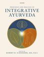 "PRINCIPLES AND PRACTICE OF INTEGRATIVE AYURVEDA" oben, mit drei Symbolen: Gehirn, Blatt, Menschensilhouette darunter.