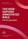 „The New Oxford Annotated Bible with the Apocrypha“, roter Hintergrund, NRSV-Logo unten.