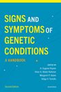 „Signs and Symptoms of Genetic Conditions: A Handbook“; „Second Edition“; „Edited by H. Eugene Hoyme, Omar A. Abdul-Rahman, Margaret P. Adam, Helga V. Toriello“. Hellblauer Hintergrund mit gelben und weißen Texten.