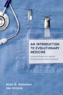 Text: "AN INTRODUCTION TO EVOLUTIONARY MEDICINE". Ein Stethoskop auf einem blauen Kittel mit einer Tasche.