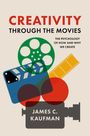 Titel: "CREATIVITY THROUGH THE MOVIES", untertitel: "The psychology of how and why we create". Moderne Grafik mit Filmmotiven.