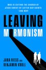 Text: "Leaving Mormonism" von Jana Riess und Benjamin Knoll. Zwei silhouettierte Personen auf blauem Hintergrund.