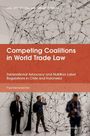 "Competing Coalitions in World Trade Law" in Weiß auf rotem Balken. Menschen stehen vor einer netzartigen Struktur.