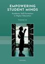 Text: "Empowering Student Minds: Academic Self-Formation in Higher Education" von Soyoung Lee. Silhouette einer Frau in Bibliothek.