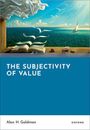 "The Subjectivity of Value" von Alan H. Goldman. Illustration: Offenes Buch, aus dem Möwen fliegen, auf Holzbrett am Meer.