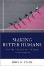 MAKING BETTER HUMANS: How We Think About Human Enhancement. Oben Menschen, die diagonal über ein lila Feld laufen.