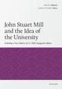 Titel: "John Stuart Mill and the Idea of the University". Violette geometrische Muster, Oxford-Logo unten.