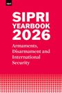 Text: "SIPRI Yearbook 2026. Armaments, Disarmament and International Security." Roter Hintergrund mit Punkten unten.