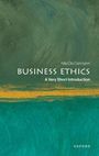 "Business Ethics: A Very Short Introduction" von Nils Ole Oermann. Grüner Hintergrund mit gelber und blauer Textur.