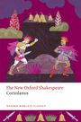 "The New Oxford Shakespeare: Coriolanus." Zwei Krieger in antiker Rüstung stehen sich gegenüber, umgeben von stilisierten Bäumen.