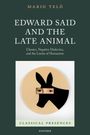 Titel: "Edward Said and the Late Animal". Ein schwarzes Tierprofil vor gelbem Hintergrund mit menschlichen Augen.