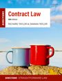 „Contract Law, 10th Edition, Richard Taylor & Damian Taylor.“ Zwei bunte Tassen stehen auf einem Felsen vor blauem Himmel.