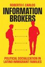 "INFORMATION BROKERS" von Roberto F. Carlos; rote Silhouetten, gelber Hintergrund, Thema: politische Sozialisation.