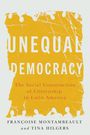 "UNEQUAL DEMOCRACY: The Social Construction of Citizenship in Latin America" von Françoise Montambeault und Tina Hilgers. Gelber Hintergrund mit weißen Köpfen.